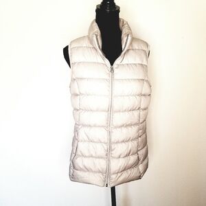 Eddie Bauer Down Puffer Vest Pockets Oatmeal Color Neutral